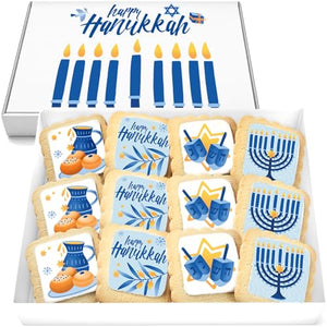 Happy Hanukkah Cookies Gift Basket Kosher, 12 Sugar Cookies