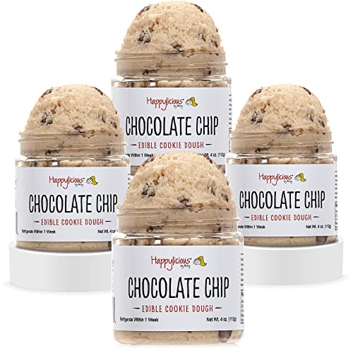 HAPPYLICIOUS Gourmet Edible Cookie Dough, 4 Pack (Chocolate Chip)