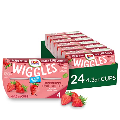 Dole Wiggles No Sugar Added Strawberry Gels, 4.3oz 24 Cups