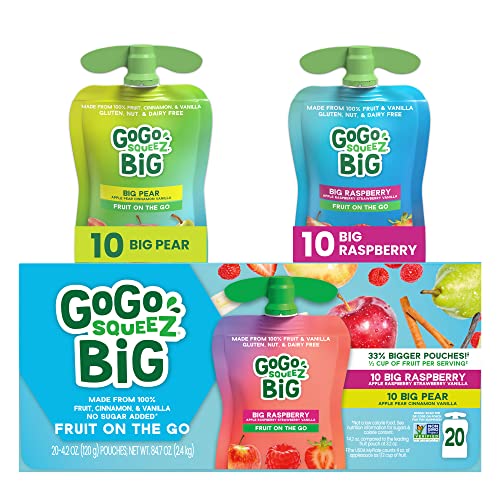 GoGo squeeZ BIG Pear & Raspberry Pack, 4.2 oz (20 Pack)