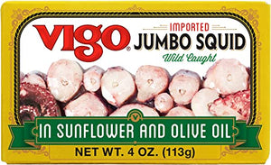 Vigo Premium Jumbo Squid in Sunflower & Olive Oil, 4 Oz (Pack of 10)