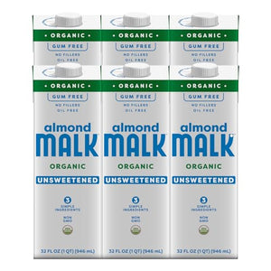 Malk Organic Unsweetened Almond Milk, 32 fl oz (Pack of 6)