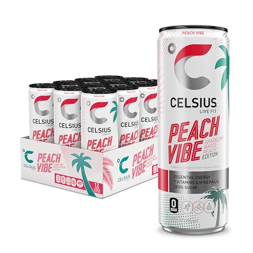 CELSIUS Sparkling Peach Vibe Energy Drink, 12 Pack