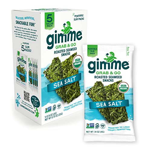 gimMe Organic Roasted Seaweed Sheets, Sea Salt, 5 Count