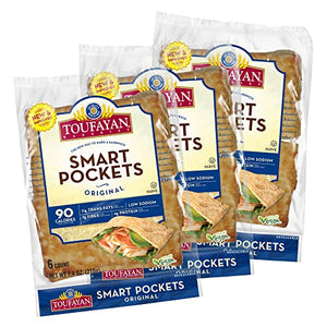 Toufayan Smart Pockets Pita Bread, Low Sodium, Vegan (Pack of 3)