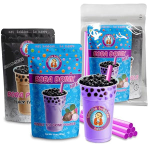 TARO Boba Tea Kit with Taro Mix, Tapioca Pearls & Straws