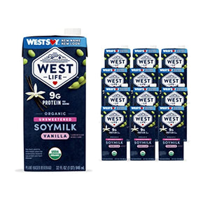 West Life Organic Soy Milk, Unsweetened Vanilla, 32oz (Pack of 12)