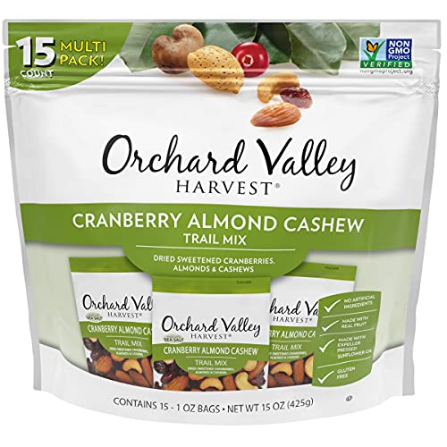 Orchard Valley Cranberry Almond Cashew Trail Mix, 1oz Bags (15 Pack)