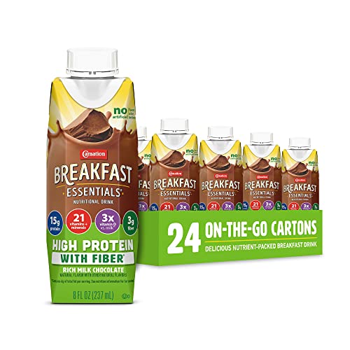 Carnation Breakfast Essentials High Protein with Fiber, 8 FL OZ Carton, 24 Pack