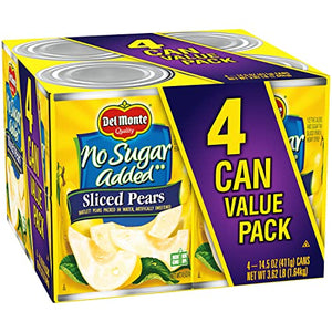 Del Monte No Sugar Added Sliced Bartlett Pears, 4 Pack