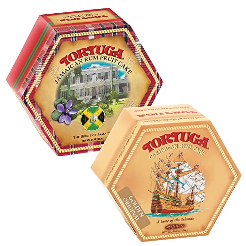 TORTUGA Golden Original and Jamaican Rum Fruit Cake, 2 Pack