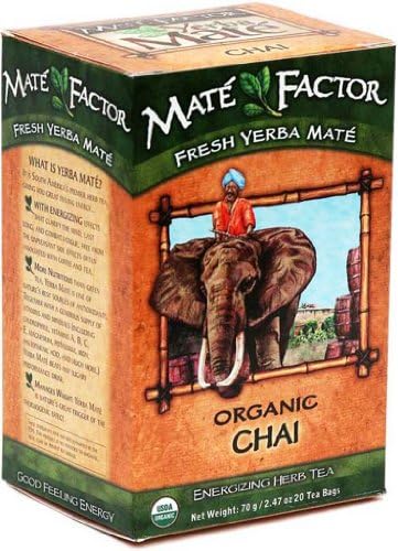 The Mate Factor Yerba Mate Energizing Herb Tea, Chai, 20 Tea Bags (Pack of 3)