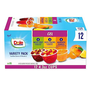 Dole Fruit Bowls In Gel Variety Pack, 4oz (12 Cups)