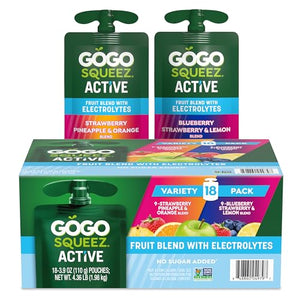 GoGo squeeZ Active Fruit Blend with Electrolytes, 18-Count Variety Pack