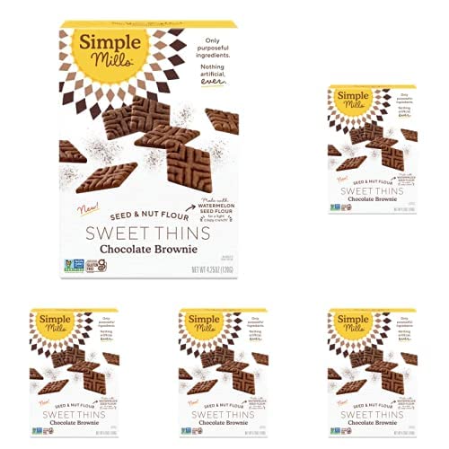 Simple Mills Sweet Thins Cookies, Chocolate Brownie, 4.25 oz (Pack of 5)