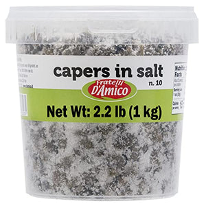 Capers in Salt, Size #10, 35.3oz (1000g), Fratelli D'Amico