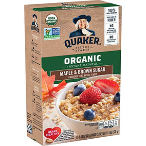 Quaker Instant Organic Oatmeal, Maple & Brown Sugar, 6 Boxes