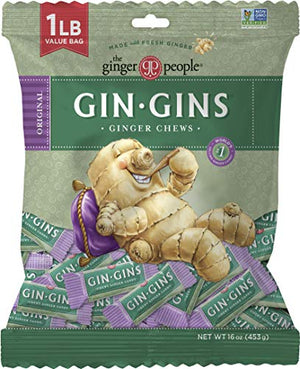 GIN GINS Original Chewy Ginger Candy, Large 1 lb Bag