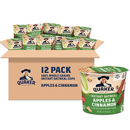 Quaker Instant Oatmeal Express Cups, Apples & Cinnamon, 12 Pack