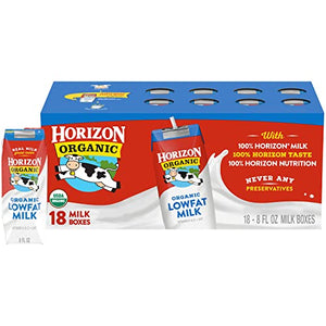 Horizon Organic Shelf-Stable 1% Low Fat Milk Boxes, 8 Fl Oz (Pack of 18)