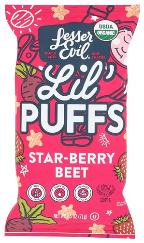 LesserEvil Organic Strawberry Beet Lil' Puffs, 2.5 OZ