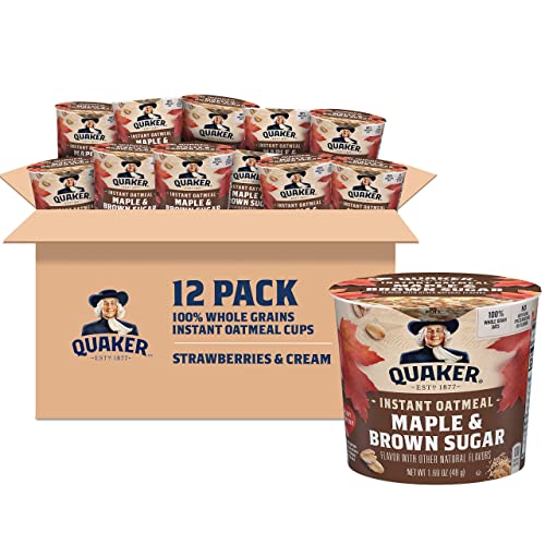 Quaker Instant Oatmeal Express Cups, Maple & Brown Sugar, 1.69 Oz (Pack of 12)