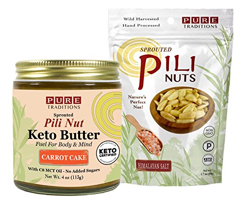 Pili Nut Keto Butter, Carrot Cake (4 oz) plus Sprouted Pili Nuts, Himalayan Salt (1.7 oz)