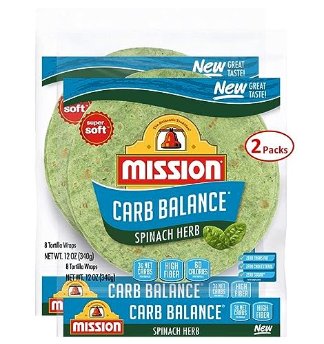 Mission Carb Balance Spinach Herb Tortilla Wraps, 8 Count (2 Packs)