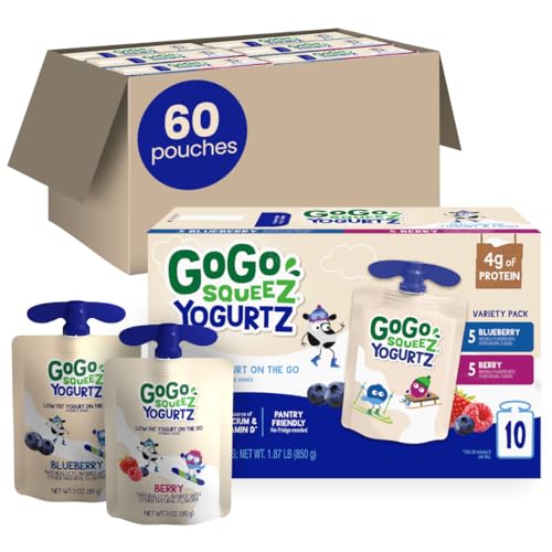 GoGo squeeZ yogurtZ Variety Pack, Blueberry and Berry, 3 oz, 60 Pack