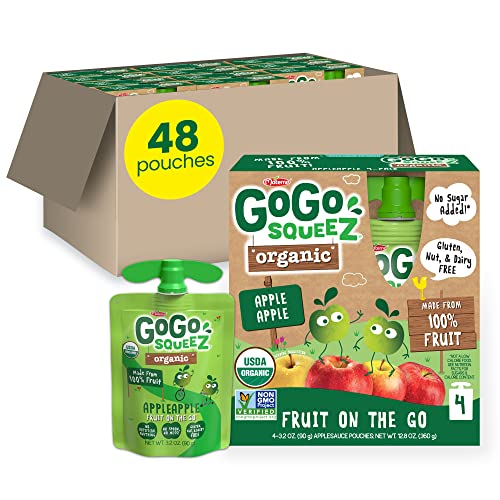 GoGo squeeZ Organic Apple Apple Fruit Snacks, 3.2 oz (Pack of 48)