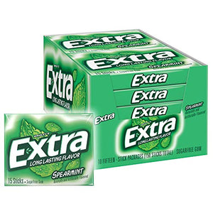 EXTRA Spearmint Sugarfree Chewing Gum, 15 Pieces, 10 Pack