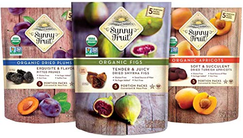 ORGANIC Dried Fruit Assortment - Prunes, Figs & Apricots (3 Bags)