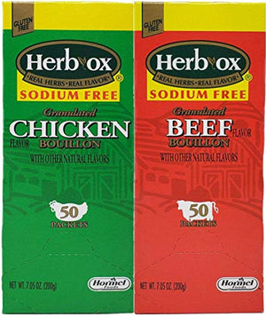 Herb-Ox Sodium Free Bouillon Bundle, Beef and Chicken, 100 Packets