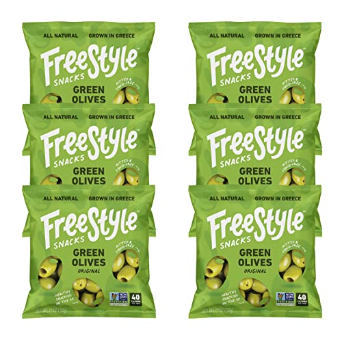 Freestyle Snacks Olive Snack Packs, Pitted Green Olives, 1.1oz (6 Pack)