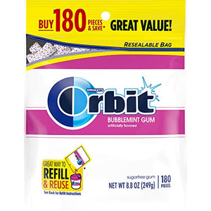 ORBIT Gum Bubblemint Sugar Free, 180 ct Bag