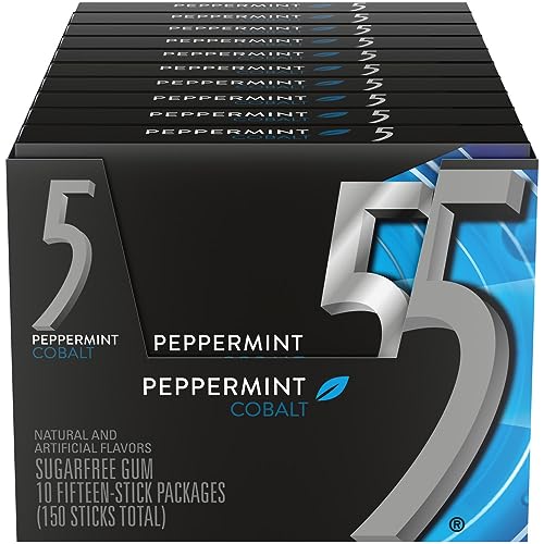 5 GUM Peppermint Cobalt Sugar Free Gum, 10 Pack