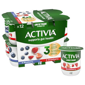 Activia Strawberry and Blueberry Probiotic Yogurt, 12 Ct, 4 OZ