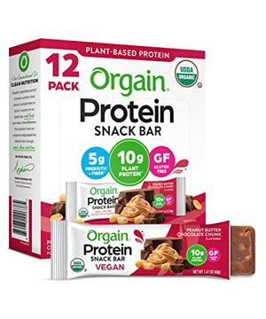 Orgain Organic Vegan Protein Bars, Peanut Butter Chocolate Chunk, 1.41 Oz (12 Count)