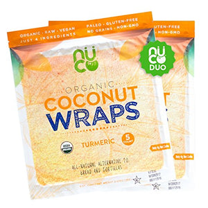 NUCO Organic Paleo Gluten-Free Vegan Coconut Wraps, Turmeric, 10 Count