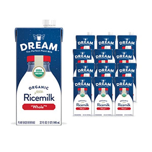 Dream Organic Whole Rice Milk, Dairy Free, 32 Fl Oz (12 Pack)