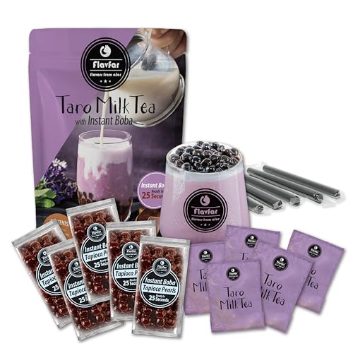 Flavfar Instant Boba Taro Milk Tea Kit, 5 Servings