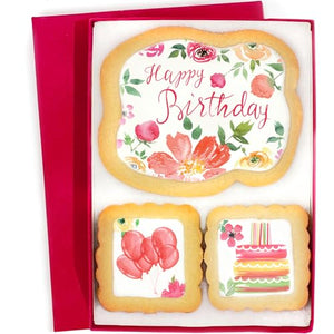 Happy Birthday Cookies Gift Basket For Women and Girls, 3 Pack