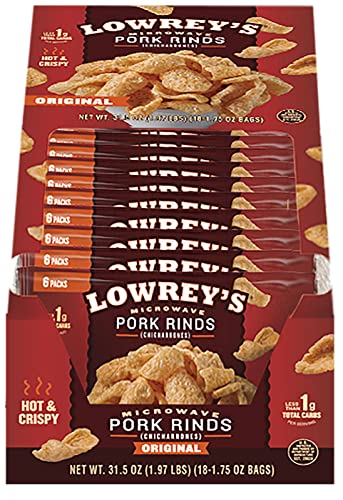 Lowrey's Bacon Curls Microwave Pork Rinds, Original, 1.75 Oz (18 Pack)