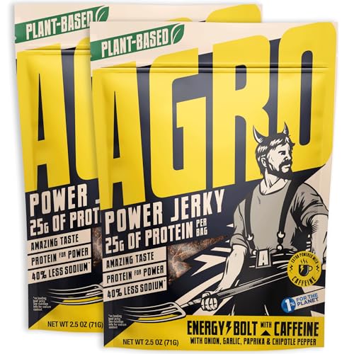 AGRO Caffeinated Power Jerky, 25G Protein, Vegan, 2 Pack