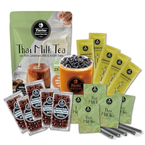 Flavfar Thai Milk Tea Kit with Tapioca Pearls, 5 Pack