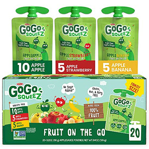 GoGo squeeZ Fruit on the Go Variety Pack, 20 Pouches