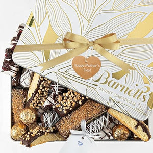 Mothers Day Gift Basket Tin, Gourmet Biscotti & Chocolate Truffles